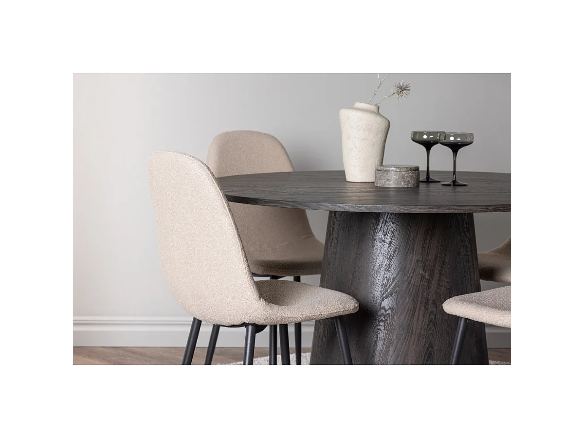 Ensemble Table à Manger & 4 Chaises "Lanzo & Polar" 120cm Beige & Moka