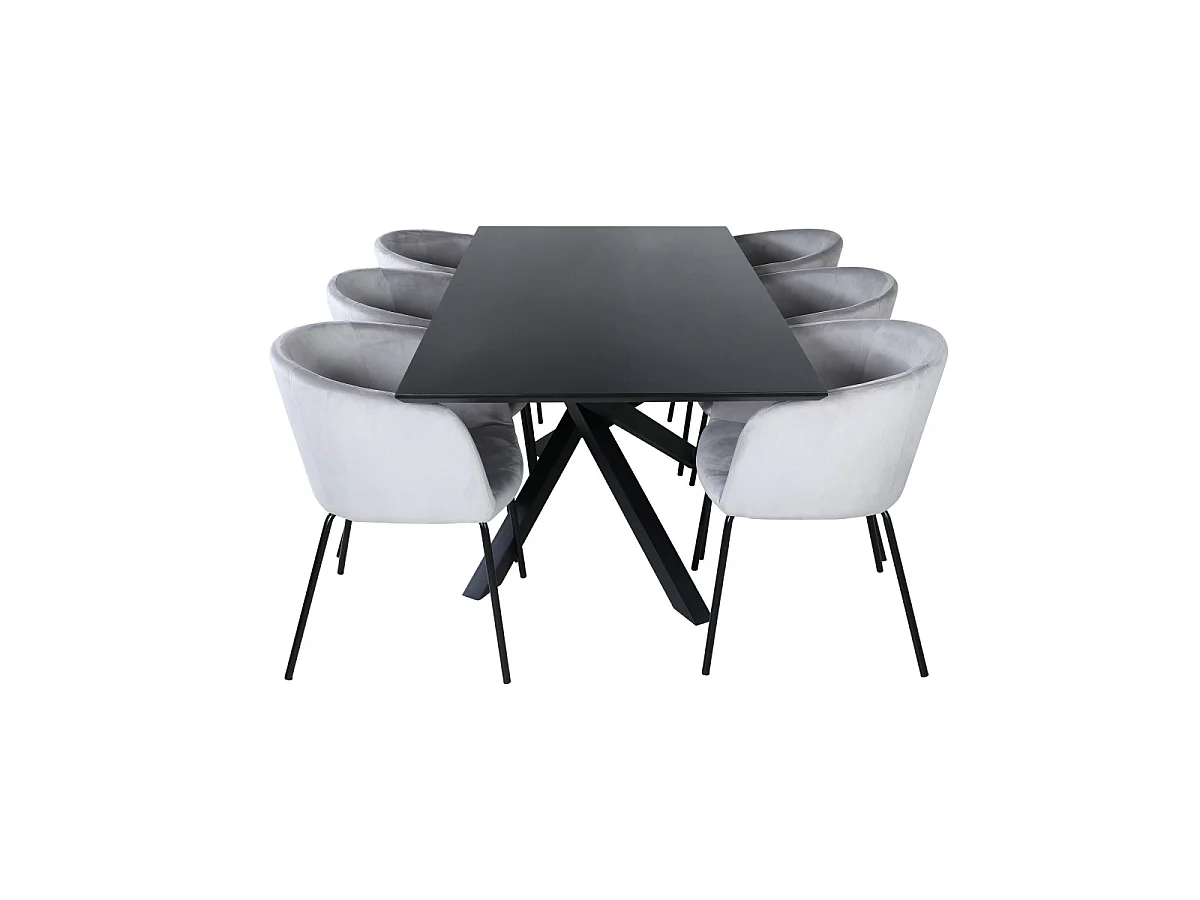 Ensemble Table à Manger & 6 Chaises "Piazza & Berit" 180cm Noir & Gris
