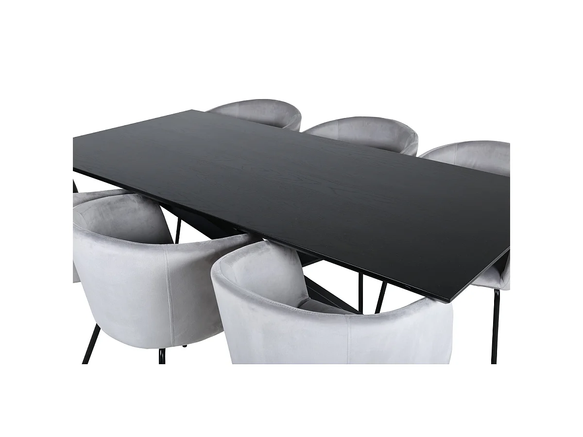 Ensemble Table à Manger & 6 Chaises "Piazza & Berit" 180cm Noir & Gris
