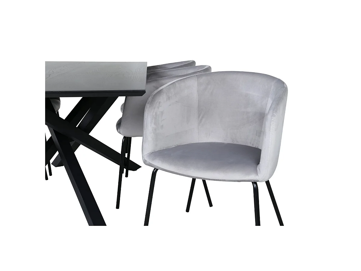 Ensemble Table à Manger & 6 Chaises "Piazza & Berit" 180cm Noir & Gris