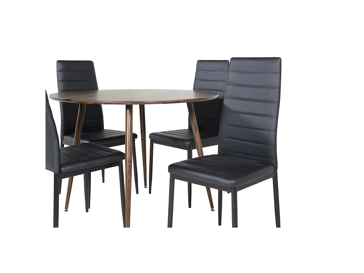 Ensemble Table à Manger & 4 Chaises "Plaza & Slim" 100cm Noyer & Noir