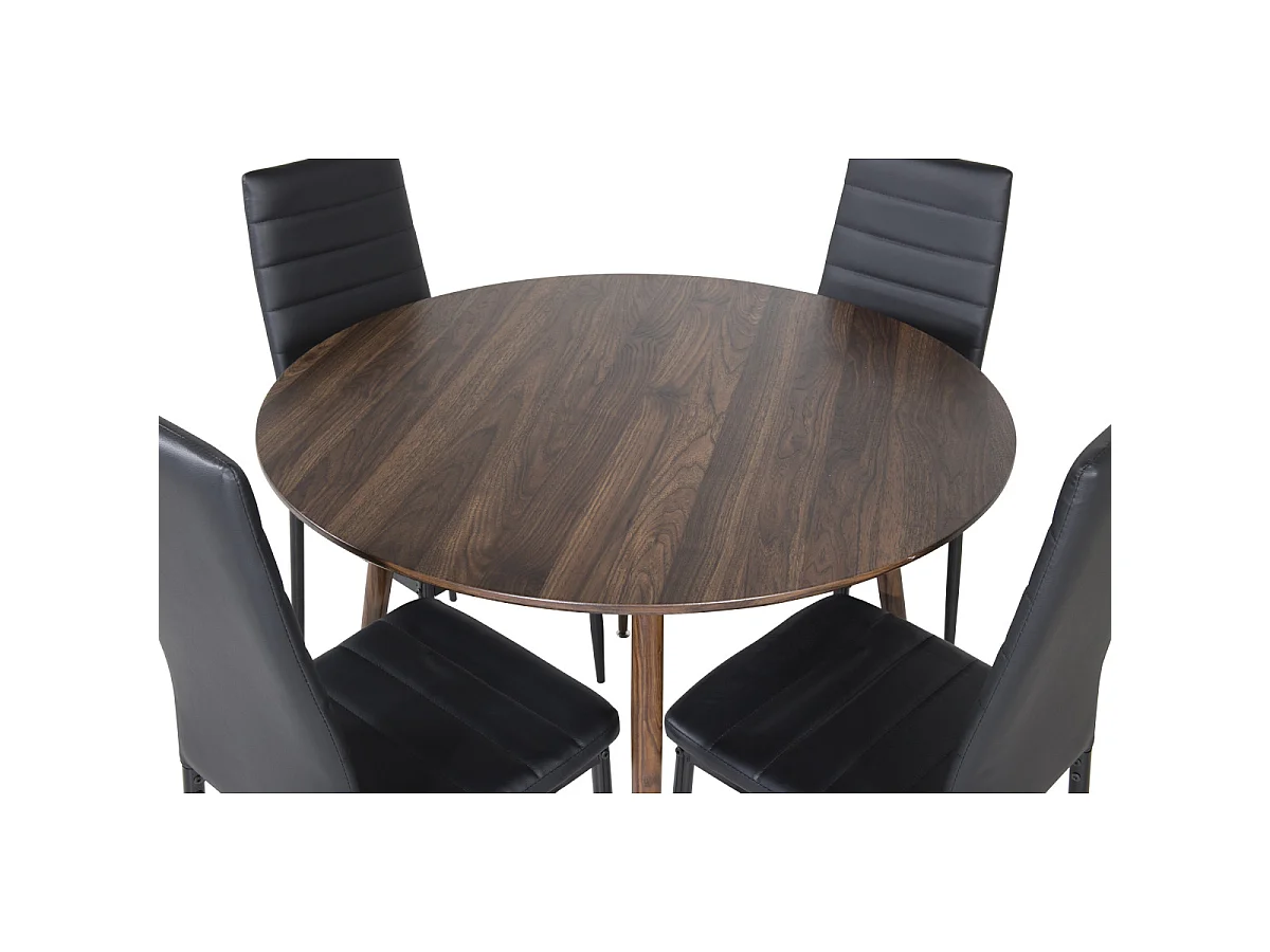 Ensemble Table à Manger & 4 Chaises "Plaza & Slim" 100cm Noyer & Noir