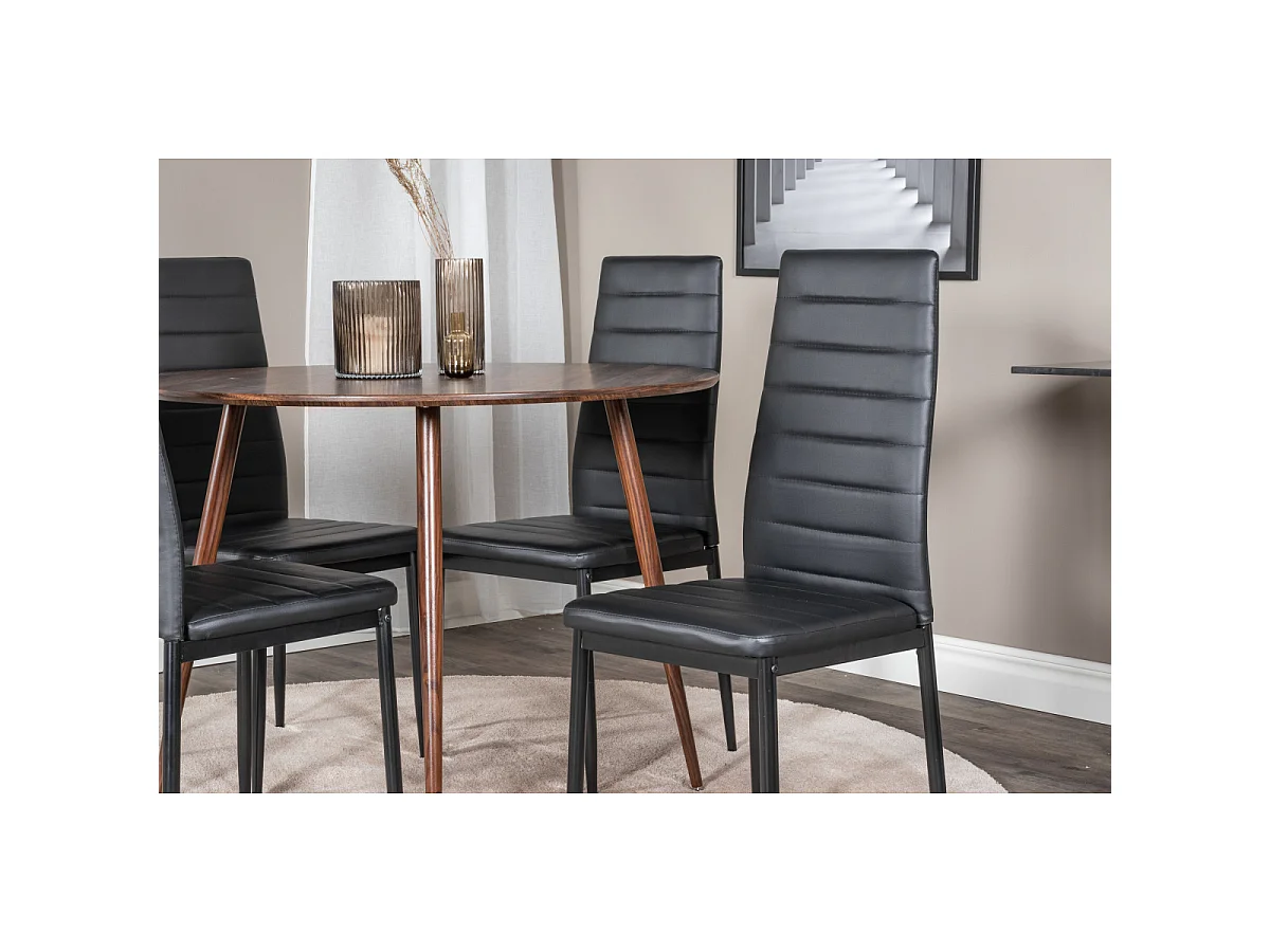 Ensemble Table à Manger & 4 Chaises "Plaza & Slim" 100cm Noyer & Noir