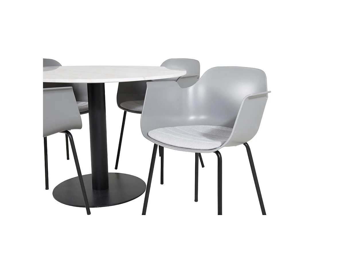 Ensemble Table à Manger & 4 Chaises "Estelle I & Comfort" 106cm Blanc & Gris