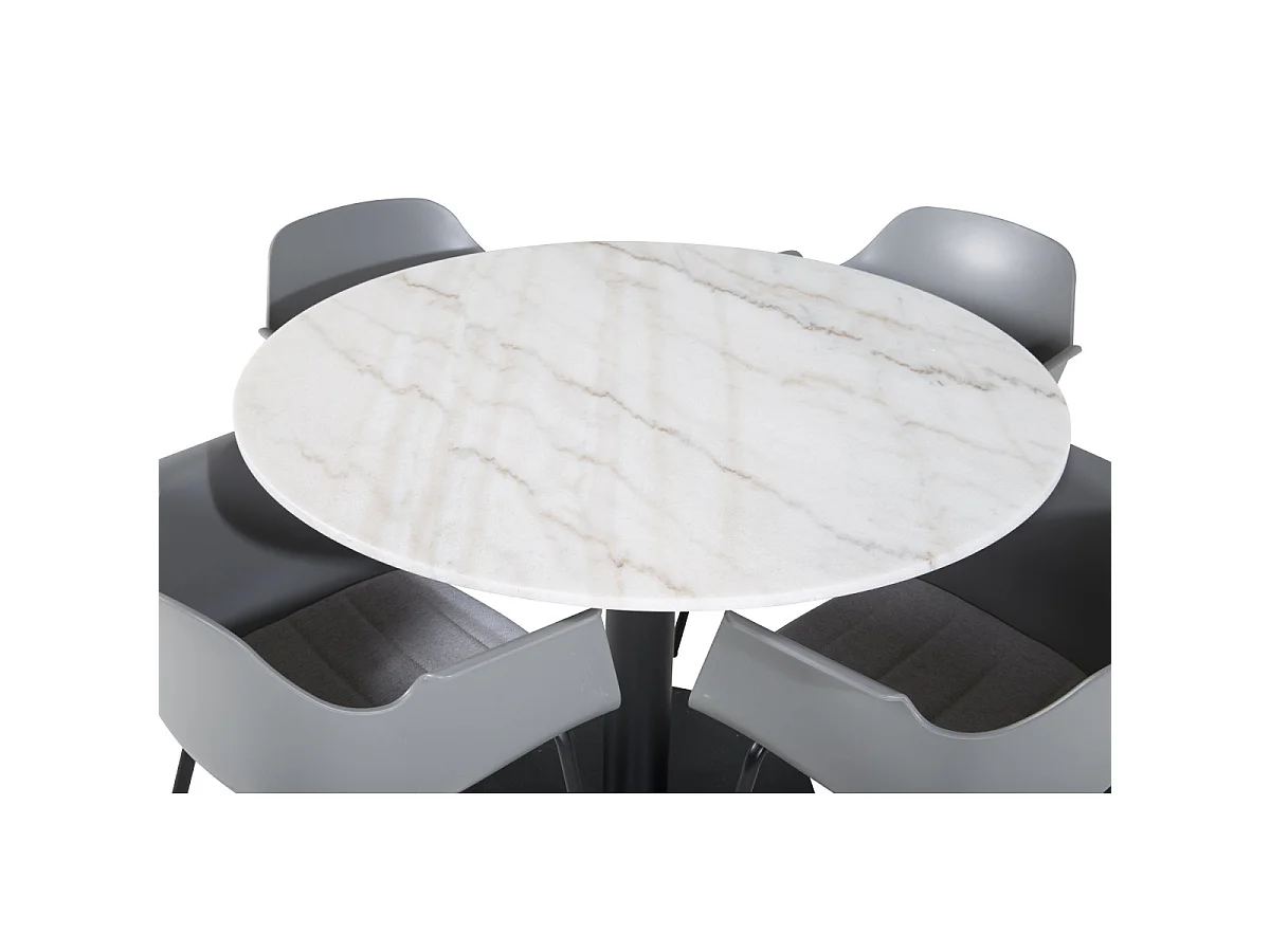 Ensemble Table à Manger & 4 Chaises "Estelle I & Comfort" 106cm Blanc & Gris
