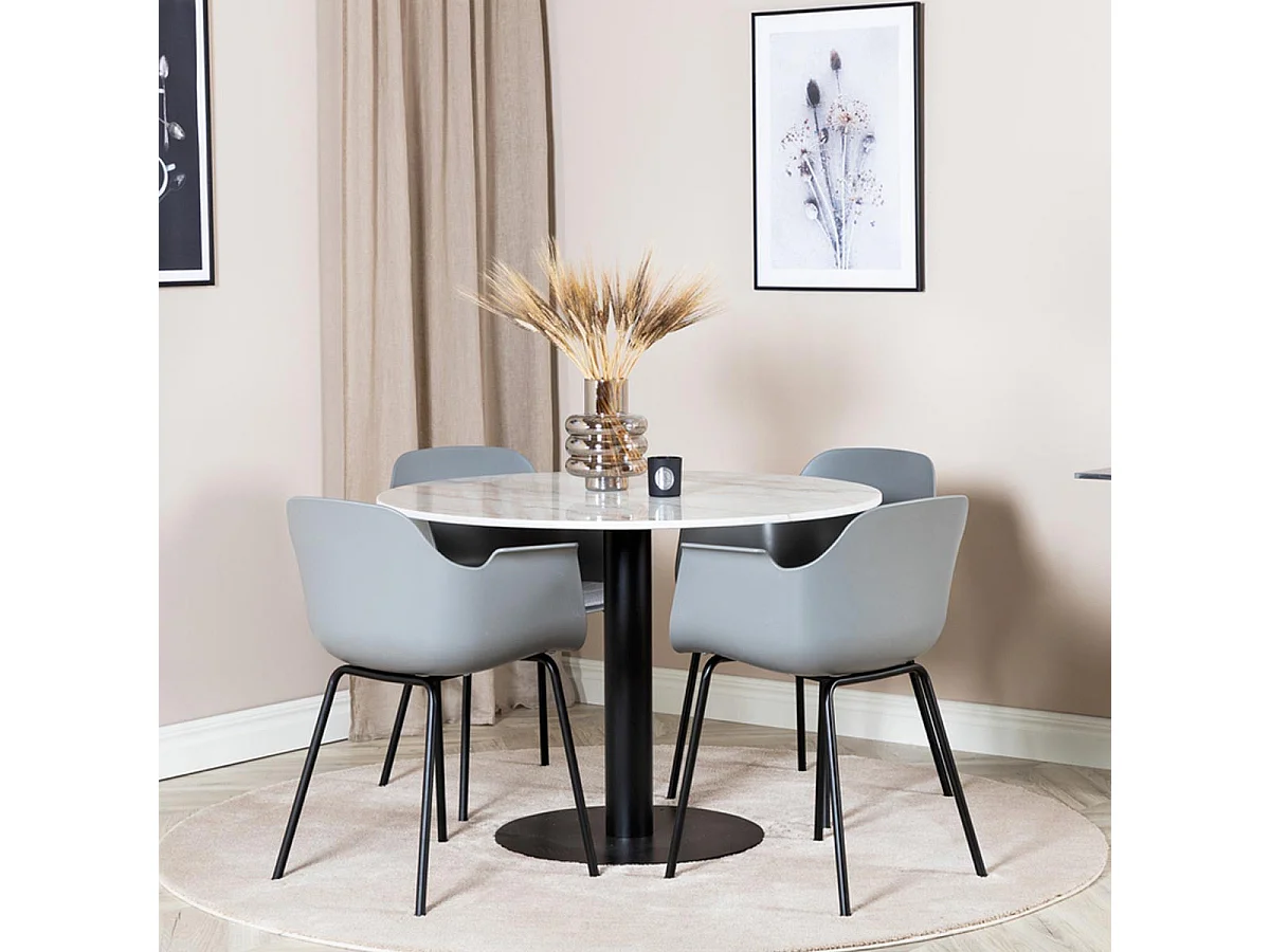 Ensemble Table à Manger & 4 Chaises "Estelle I & Comfort" 106cm Blanc & Gris