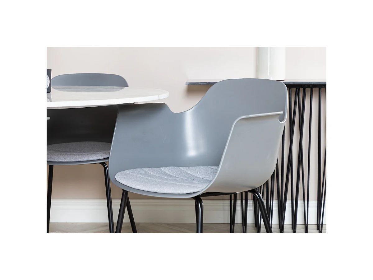 Ensemble Table à Manger & 4 Chaises "Estelle I & Comfort" 106cm Blanc & Gris
