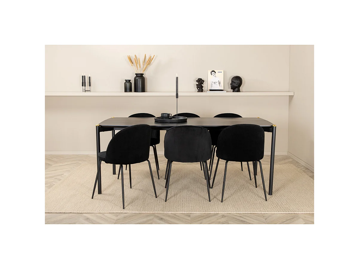 Ensemble Table à Manger & 6 Chaises "Pelle & Wrinkles" 190cm Noir