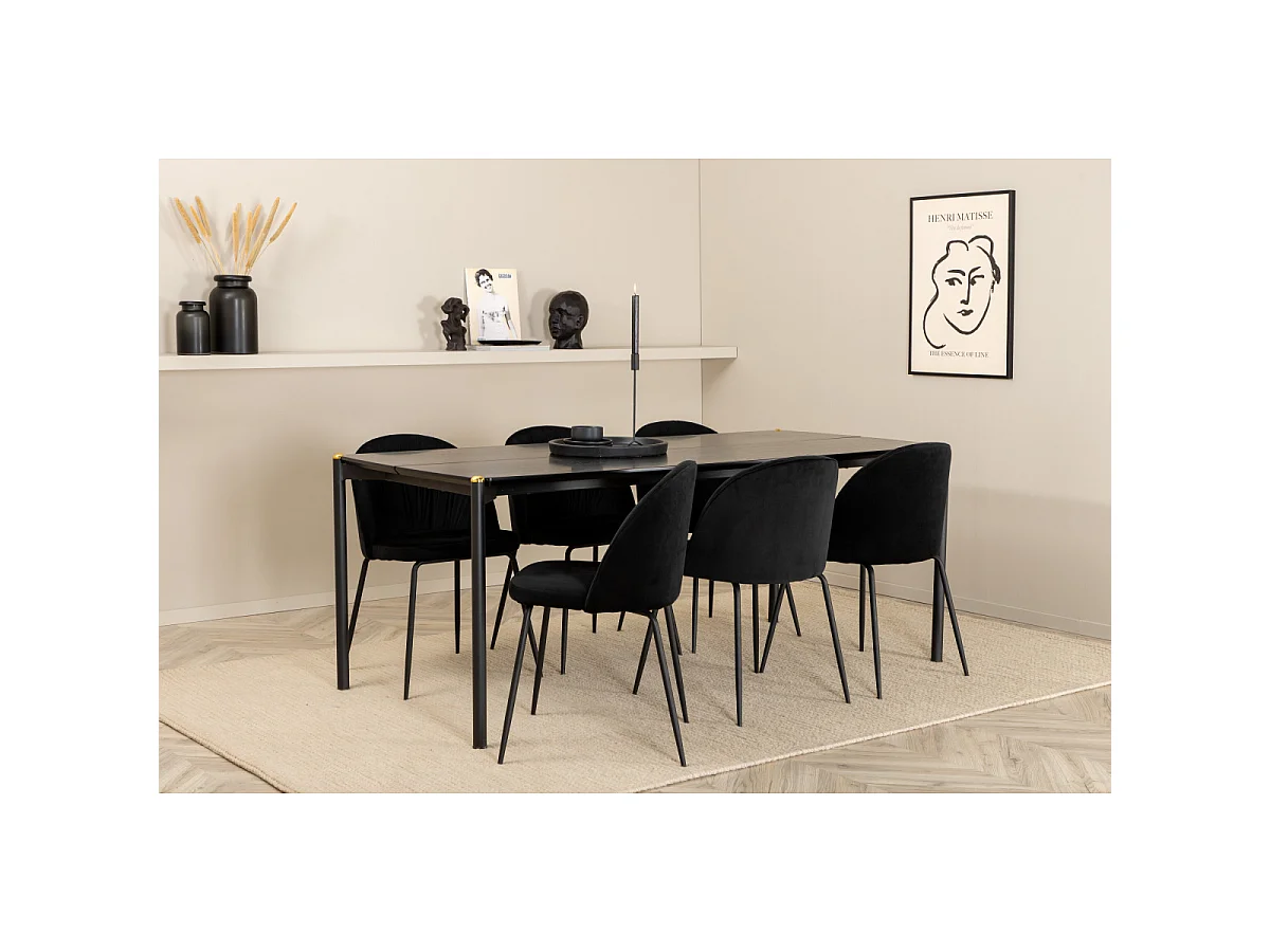 Ensemble Table à Manger & 6 Chaises "Pelle & Wrinkles" 190cm Noir