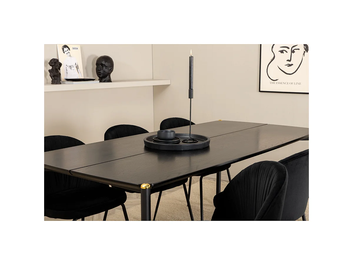 Ensemble Table à Manger & 6 Chaises "Pelle & Wrinkles" 190cm Noir