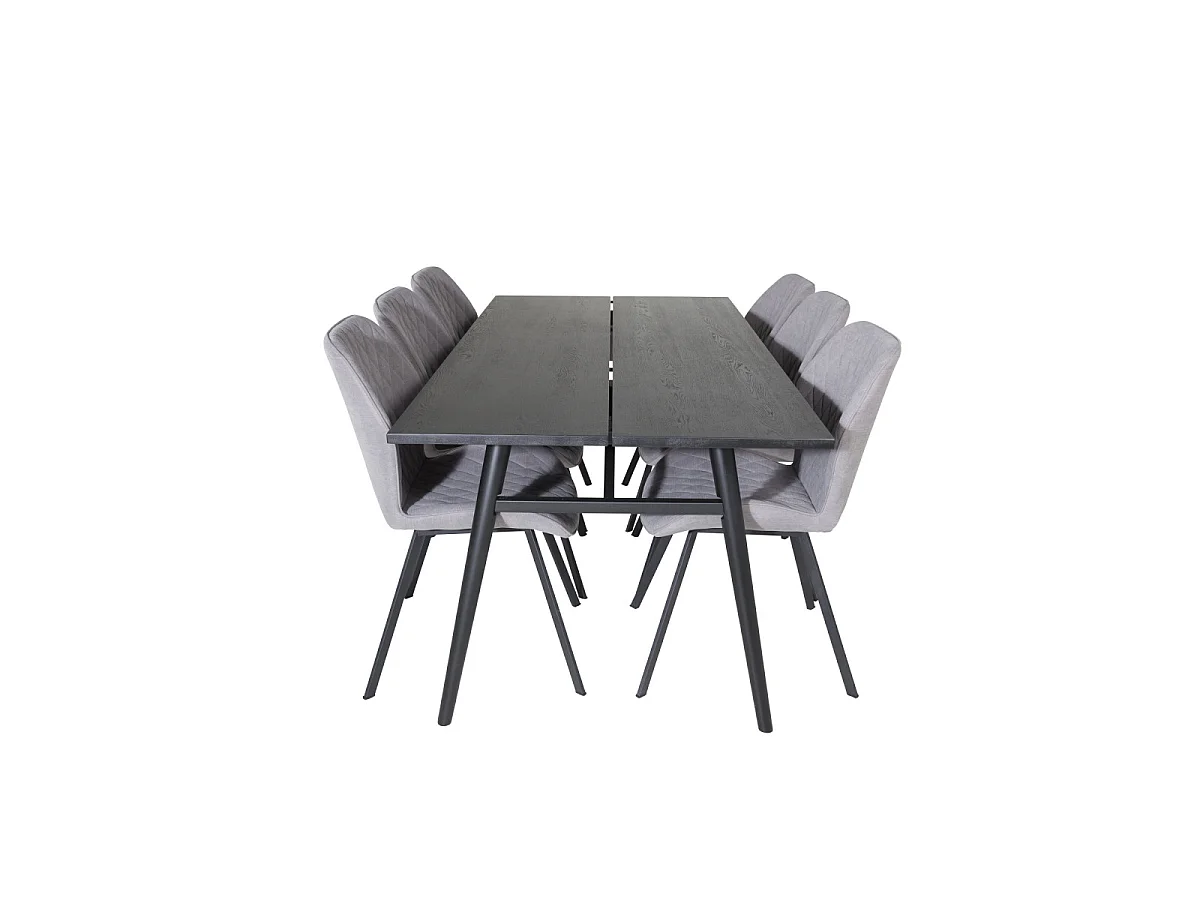Ensemble Table à Manger Extensible & 6 Chaises "Sleek & Gemma" 195-280cm Noir & Gris
