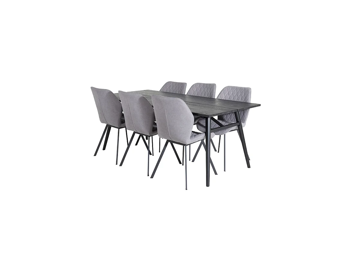 Ensemble Table à Manger Extensible & 6 Chaises "Sleek & Gemma" 195-280cm Noir & Gris
