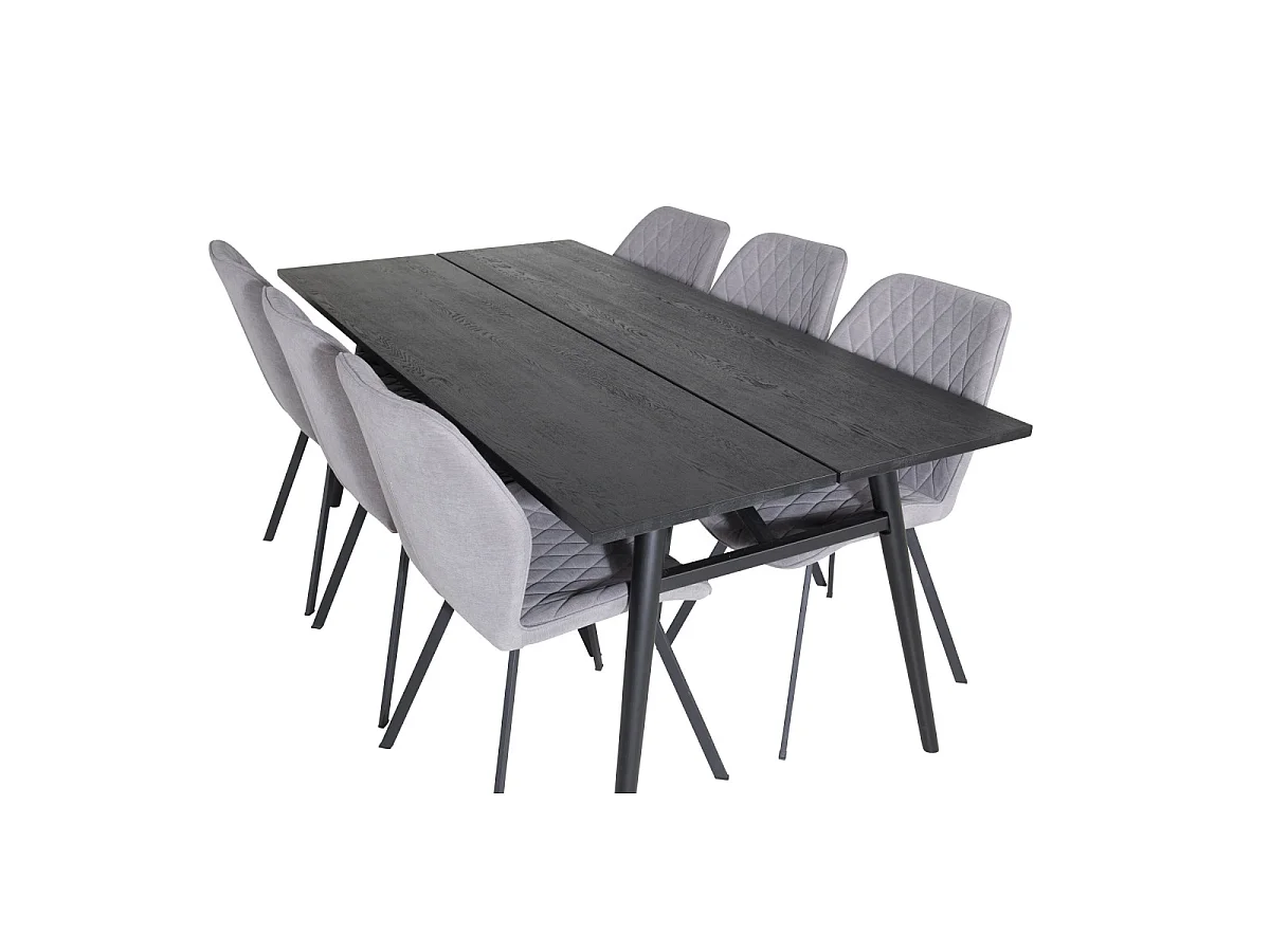 Ensemble Table à Manger Extensible & 6 Chaises "Sleek & Gemma" 195-280cm Noir & Gris