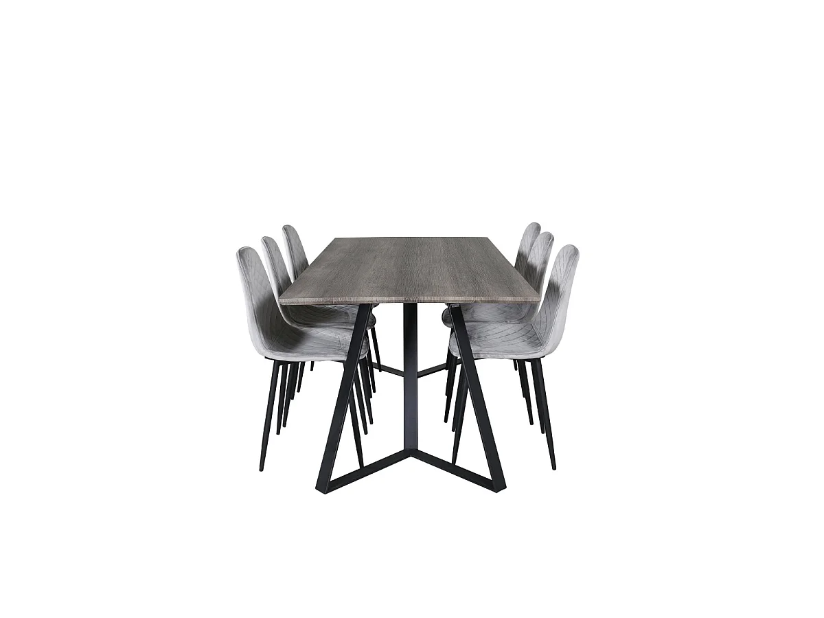 Ensemble Table à Manger & 6 Chaises Design "Marina & Polar" 180cm Naturel & Gris
