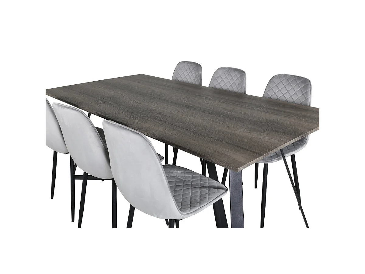 Ensemble Table à Manger & 6 Chaises Design "Marina & Polar" 180cm Naturel & Gris
