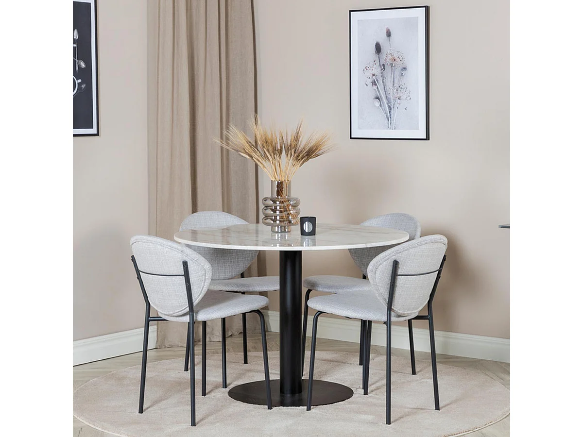 Ensemble Table à Manger & 4 Chaises "Estelle I & Vault" 106cm Blanc & Gris
