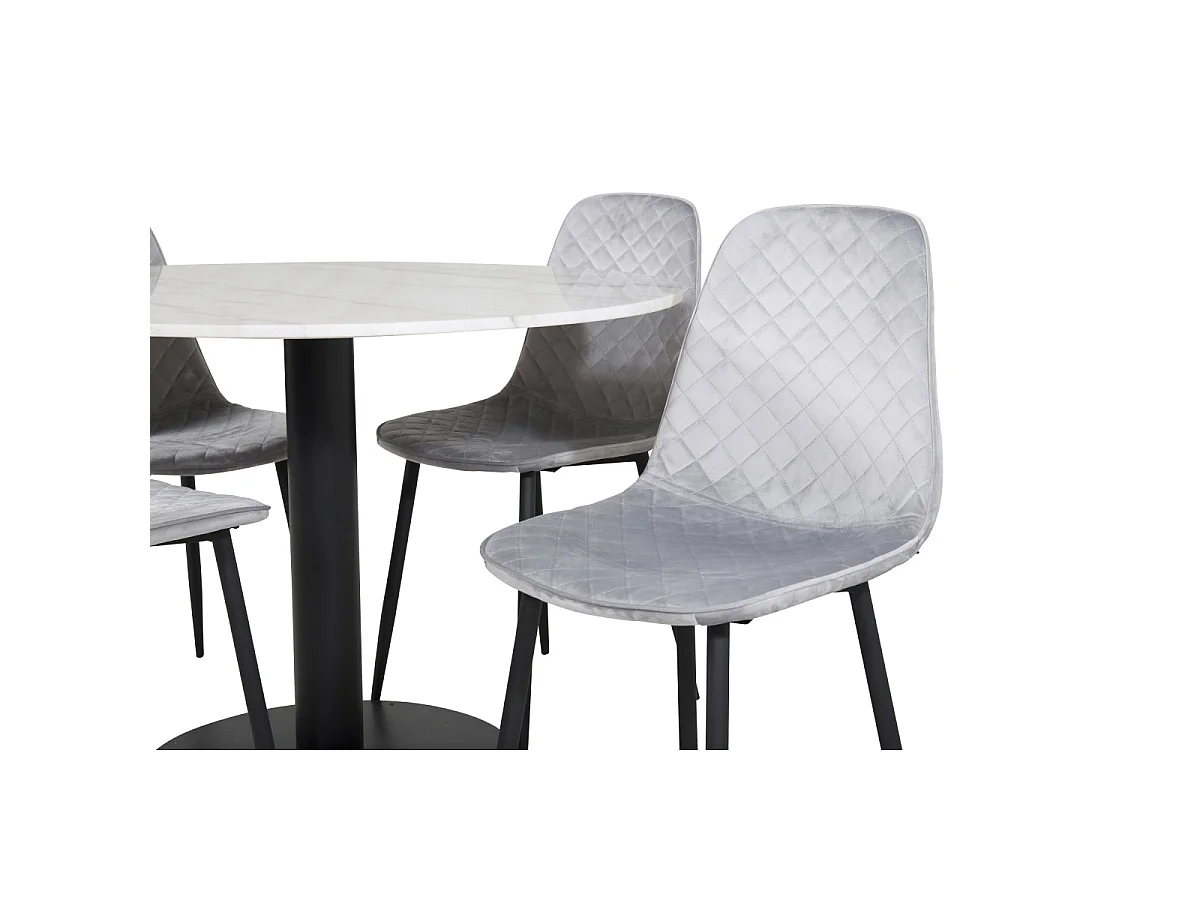 Ensemble Table à Manger & 4 Chaises Design "Estelle I & Polar" 106cm Blanc & Gris