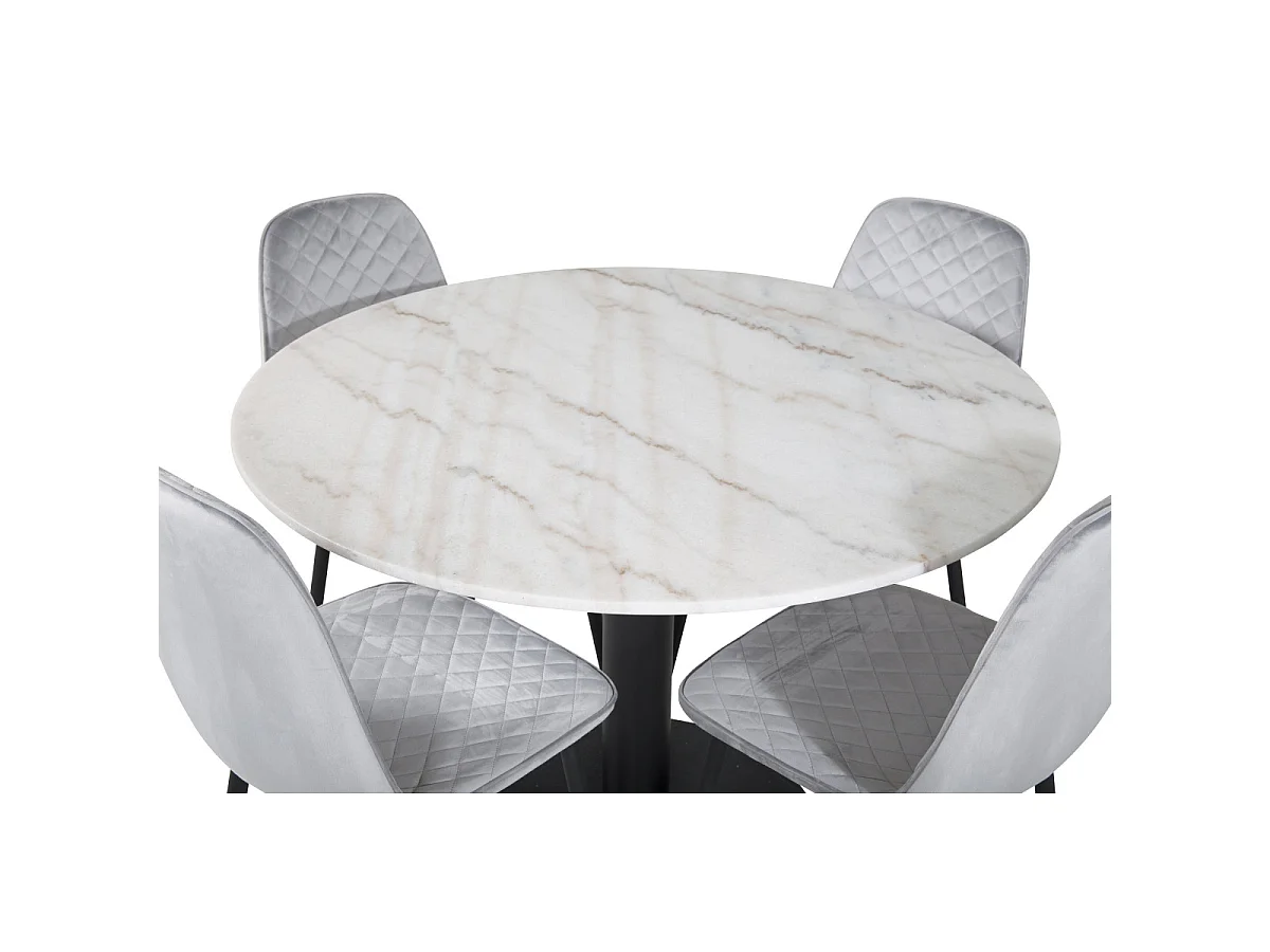 Ensemble Table à Manger & 4 Chaises Design "Estelle I & Polar" 106cm Blanc & Gris