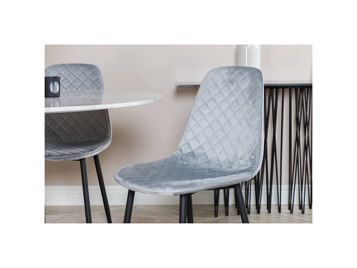 Ensemble Table à Manger & 4 Chaises Design "Estelle I & Polar" 106cm Blanc & Gris