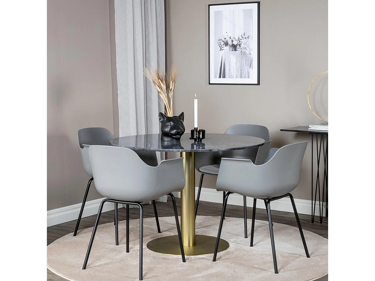 Ensemble Table à Manger & 4 Chaises "Estelle II & Comfort" 106cm Gris Foncé & Gris