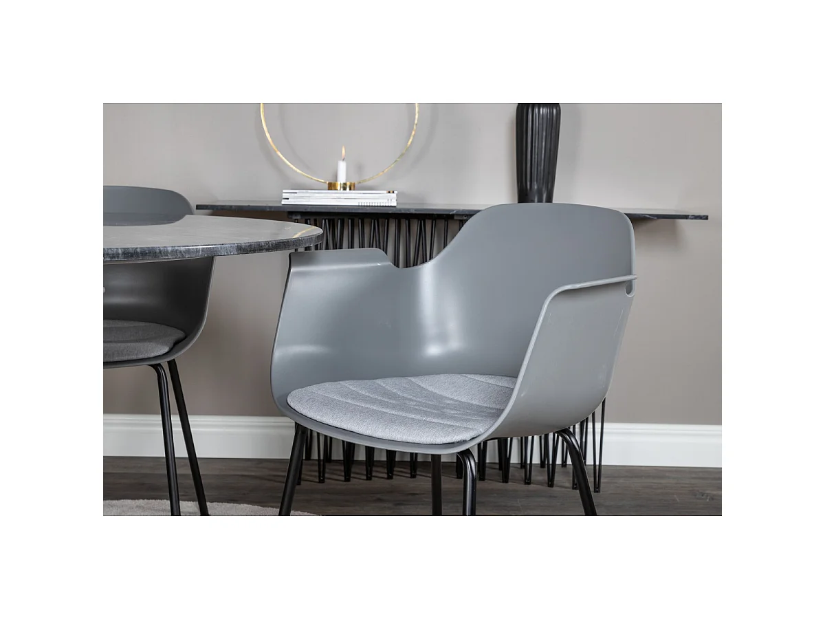 Ensemble Table à Manger & 4 Chaises "Estelle II & Comfort" 106cm Gris Foncé & Gris