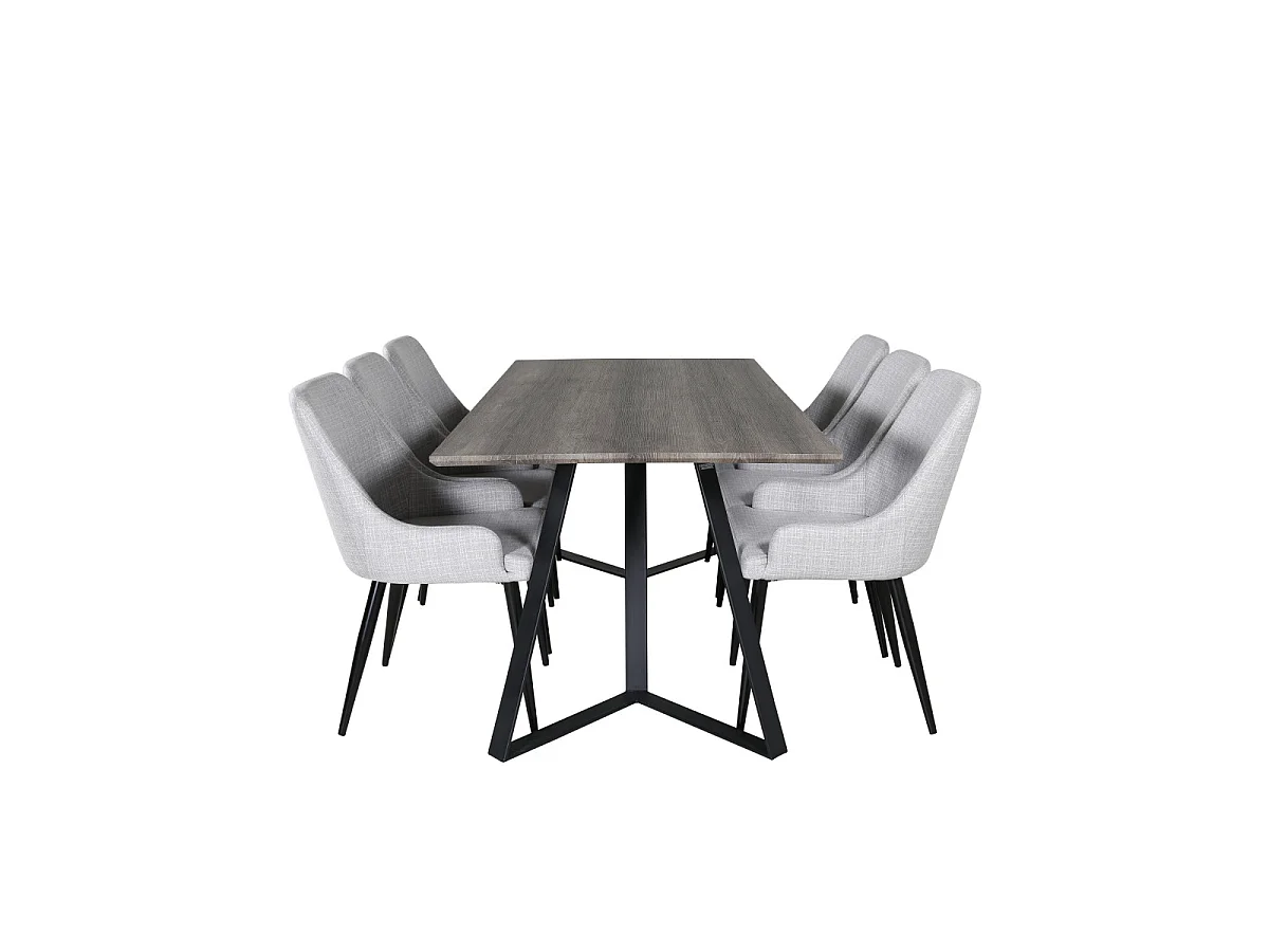 Ensemble Table à Manger & 6 Chaises "Marina & Plaza" 180cm Naturel & Gris