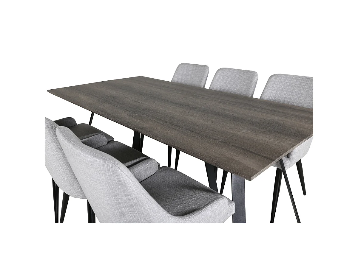 Ensemble Table à Manger & 6 Chaises "Marina & Plaza" 180cm Naturel & Gris