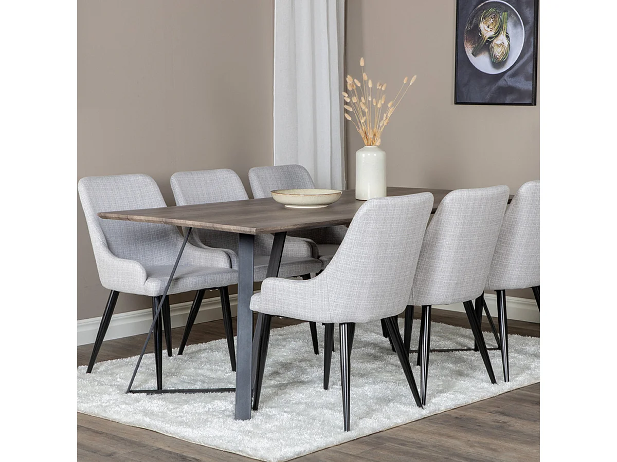 Ensemble Table à Manger & 6 Chaises "Marina & Plaza" 180cm Naturel & Gris