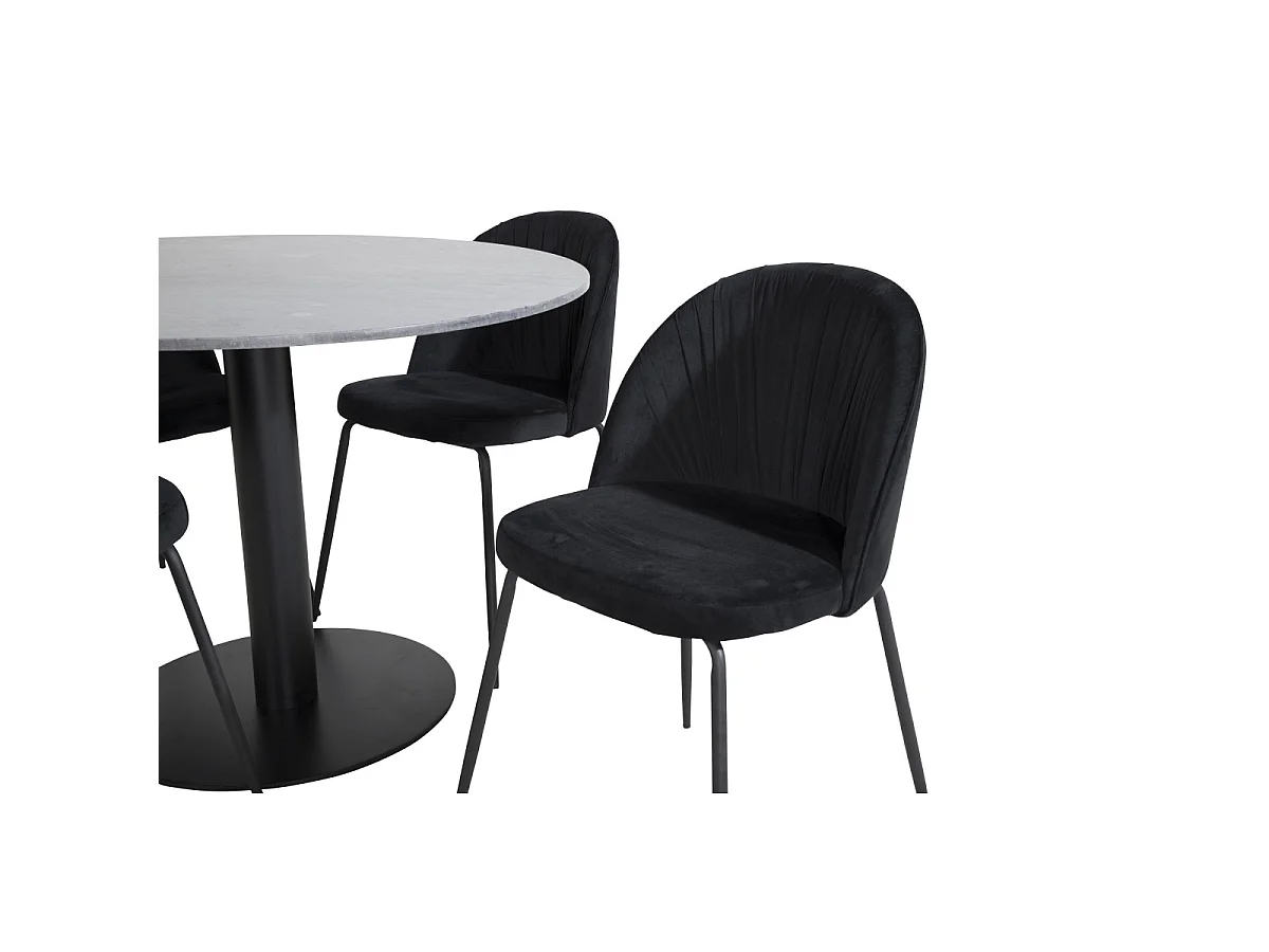 Ensemble Table à Manger & 4 Chaises "Estelle & Wrinkles" 106cm Gris Foncé & Noir