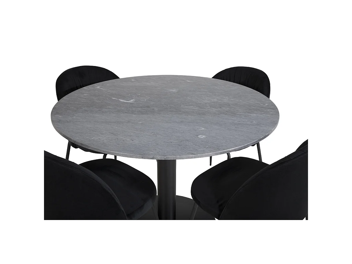 Ensemble Table à Manger & 4 Chaises "Estelle & Wrinkles" 106cm Gris Foncé & Noir