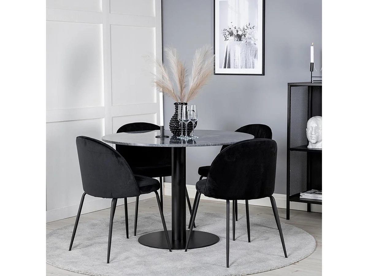 Ensemble Table à Manger & 4 Chaises "Estelle & Wrinkles" 106cm Gris Foncé & Noir