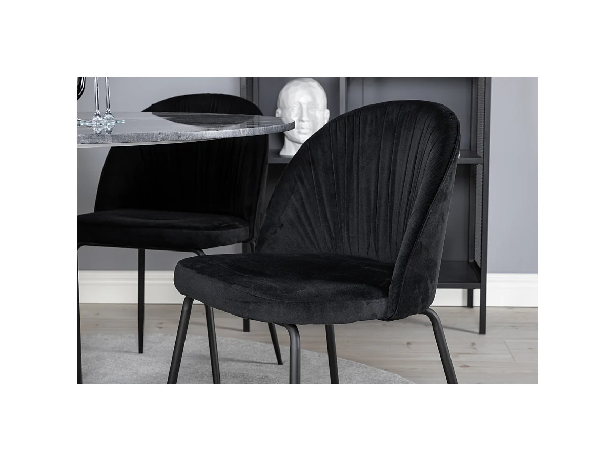 Ensemble Table à Manger & 4 Chaises "Estelle & Wrinkles" 106cm Gris Foncé & Noir