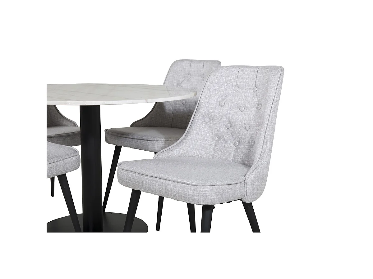 Ensemble Table à Manger & 4 Chaises "Estelle I & Deluxe" 106cm Blanc & Gris
