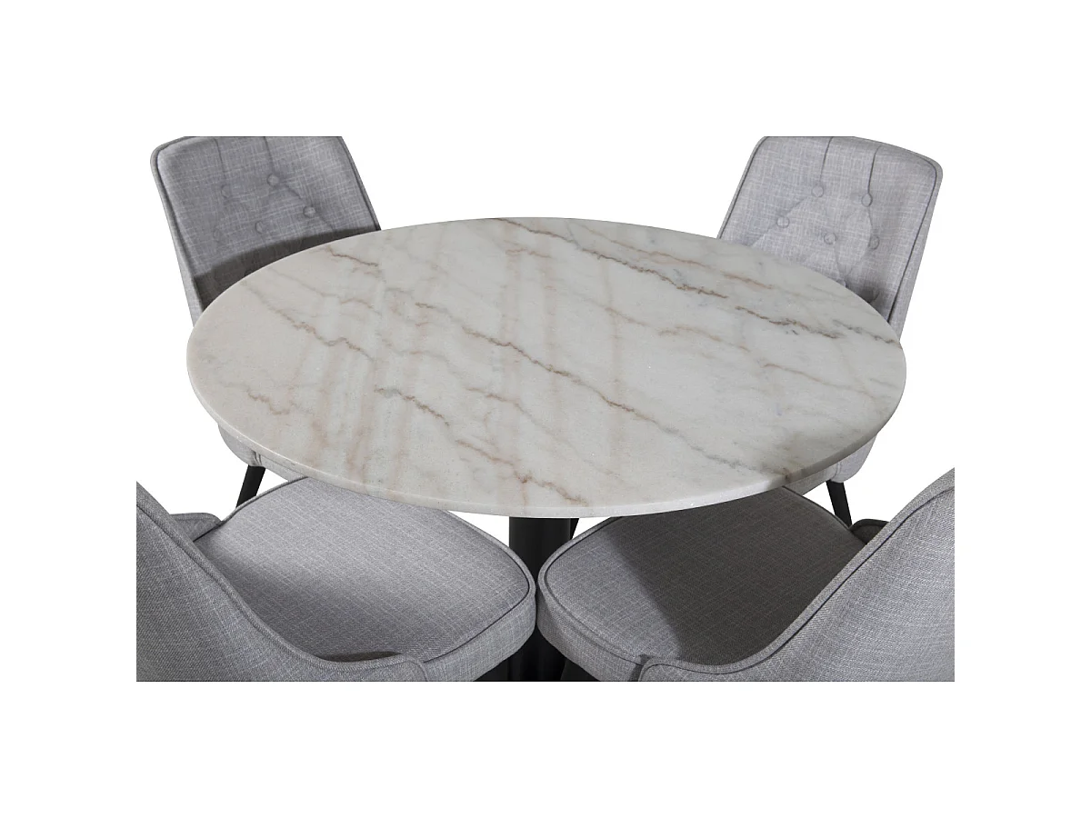 Ensemble Table à Manger & 4 Chaises "Estelle I & Deluxe" 106cm Blanc & Gris