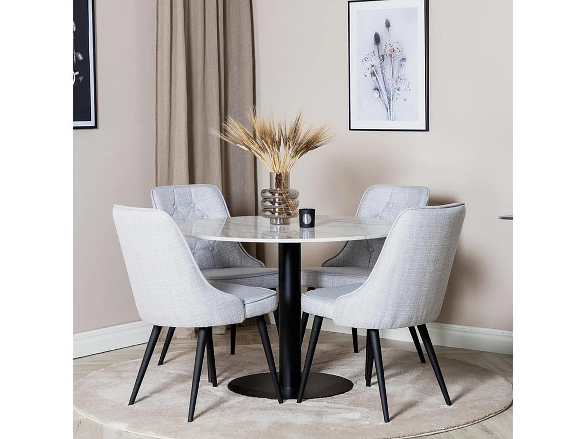 Ensemble Table à Manger & 4 Chaises "Estelle I & Deluxe" 106cm Blanc & Gris