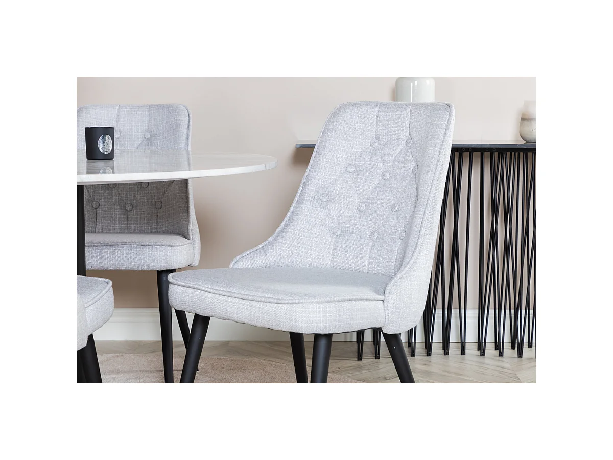 Ensemble Table à Manger & 4 Chaises "Estelle I & Deluxe" 106cm Blanc & Gris