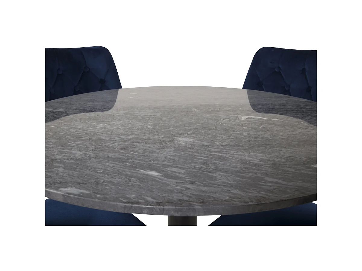 Ensemble Table à Manger & 4 Chaises "Estelle I & Deluxe II" 106cm Gris Foncé & Bleu