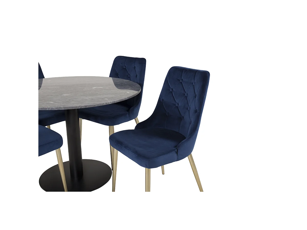 Ensemble Table à Manger & 4 Chaises "Estelle I & Deluxe II" 106cm Gris Foncé & Bleu
