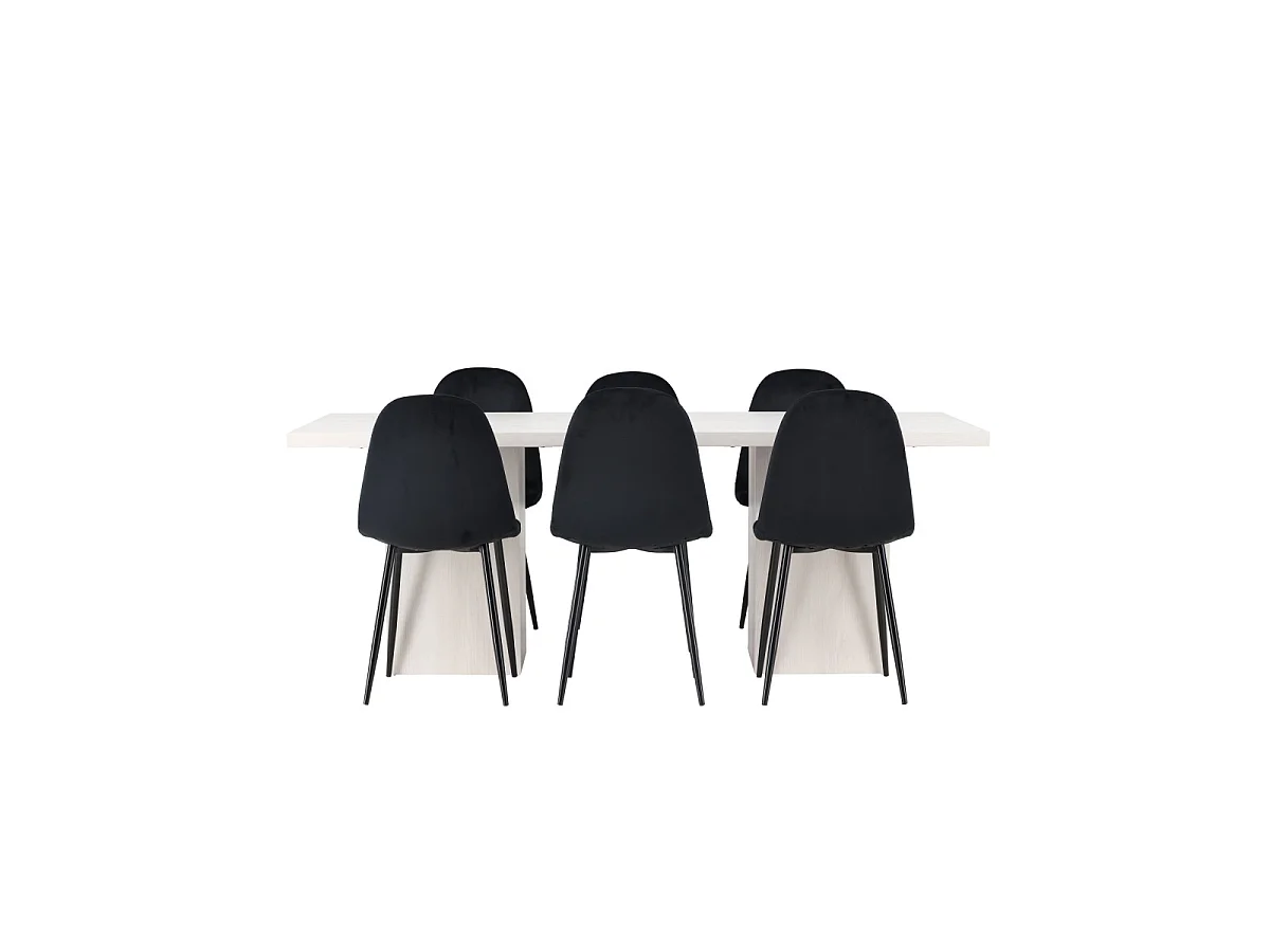 Ensemble Table à Manger & 6 Chaises "Olga & Polar" 200cm Naturel & Noir