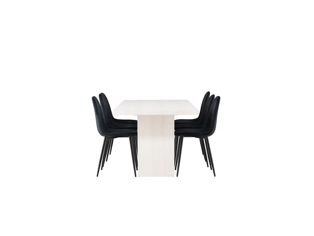 Ensemble Table à Manger & 6 Chaises "Olga & Polar" 200cm Naturel & Noir