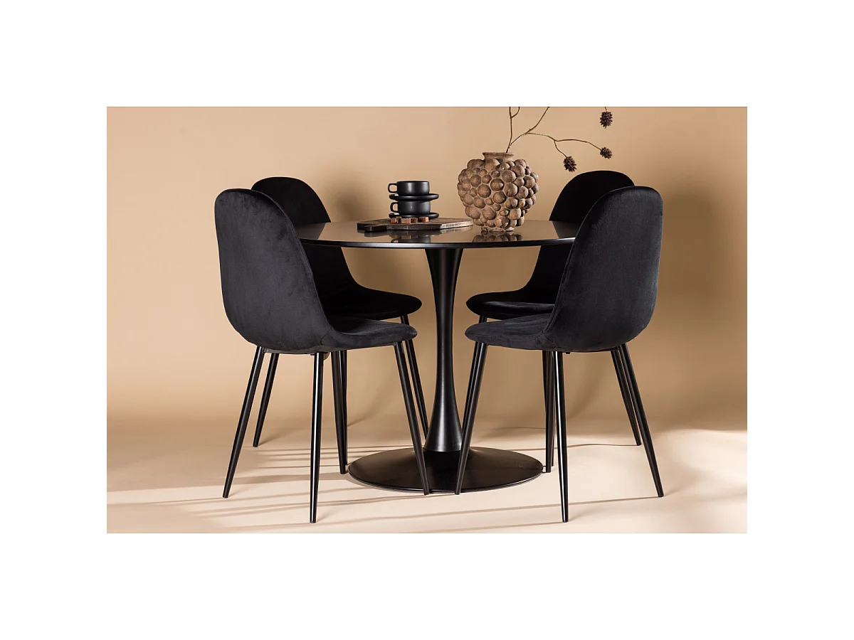 Ensemble Table à Manger & 4 Chaises "Glade & Polar" 100cm Noir