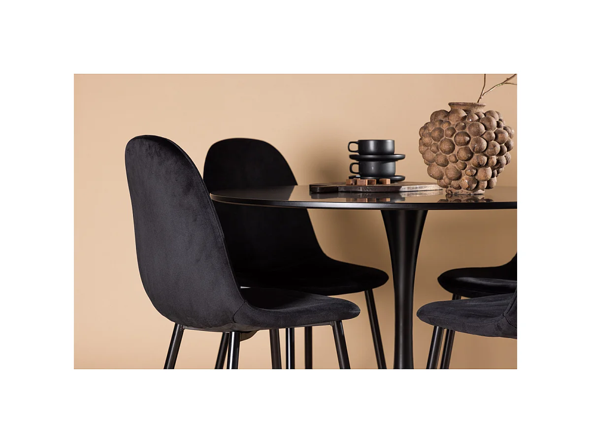 Ensemble Table à Manger & 4 Chaises "Glade & Polar" 100cm Noir