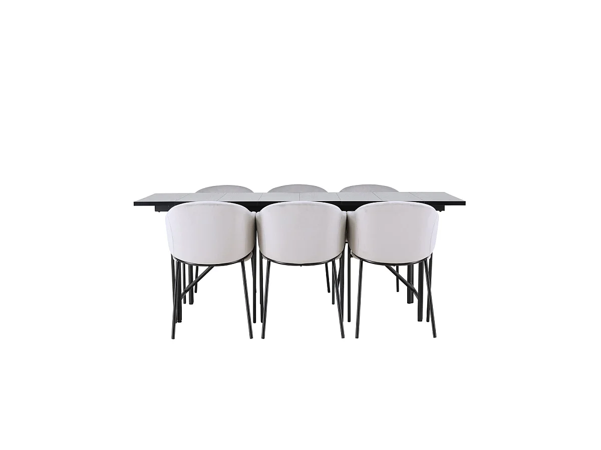 Ensemble Table à Manger & 6 Chaises "Astrid & Evelina" 200cm Noir & Gris