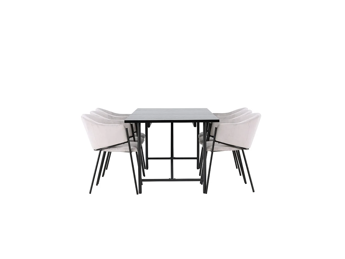 Ensemble Table à Manger & 6 Chaises "Astrid & Evelina" 200cm Noir & Gris