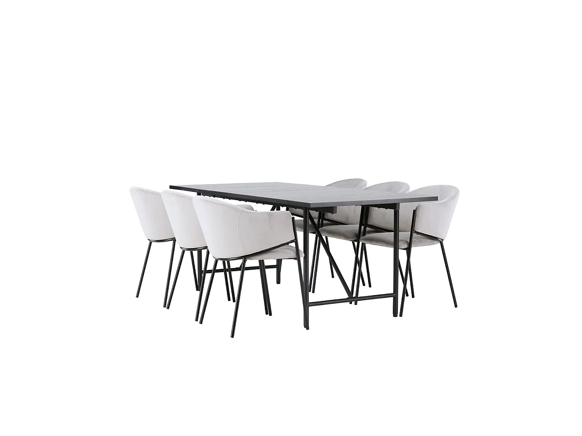 Ensemble Table à Manger & 6 Chaises "Astrid & Evelina" 200cm Noir & Gris