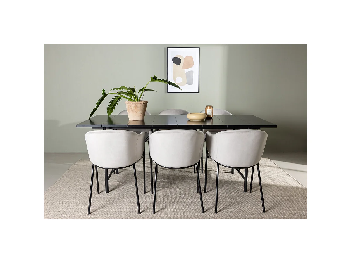 Ensemble Table à Manger & 6 Chaises "Astrid & Evelina" 200cm Noir & Gris