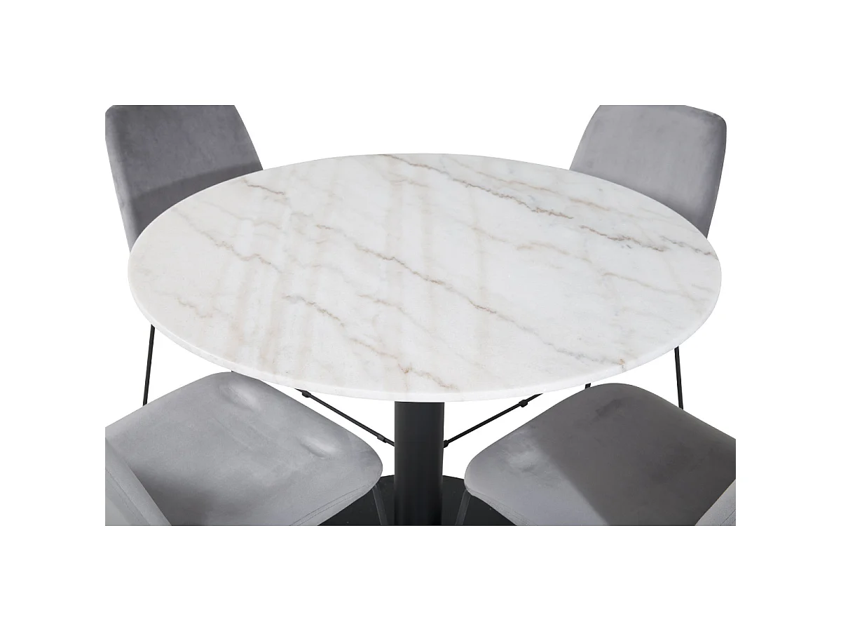 Ensemble Table à Manger & 4 Chaises "Estelle & Muce" 106cm Blanc & Gris