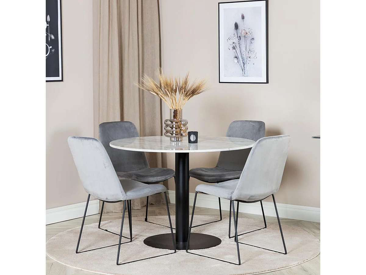 Ensemble Table à Manger & 4 Chaises "Estelle & Muce" 106cm Blanc & Gris