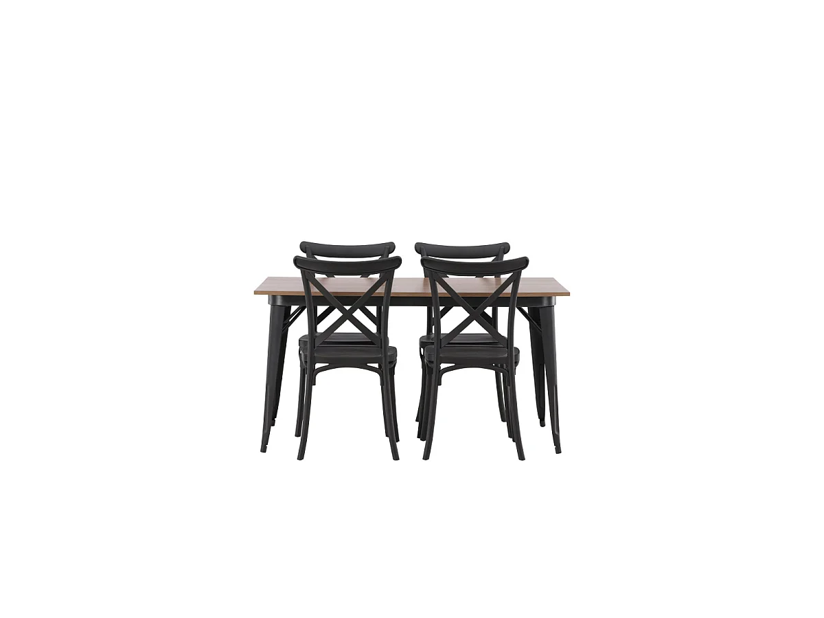 Ensemble Table à Manger & 4 Chaises "Tempe & Crosett" 140cm Naturel & Noir