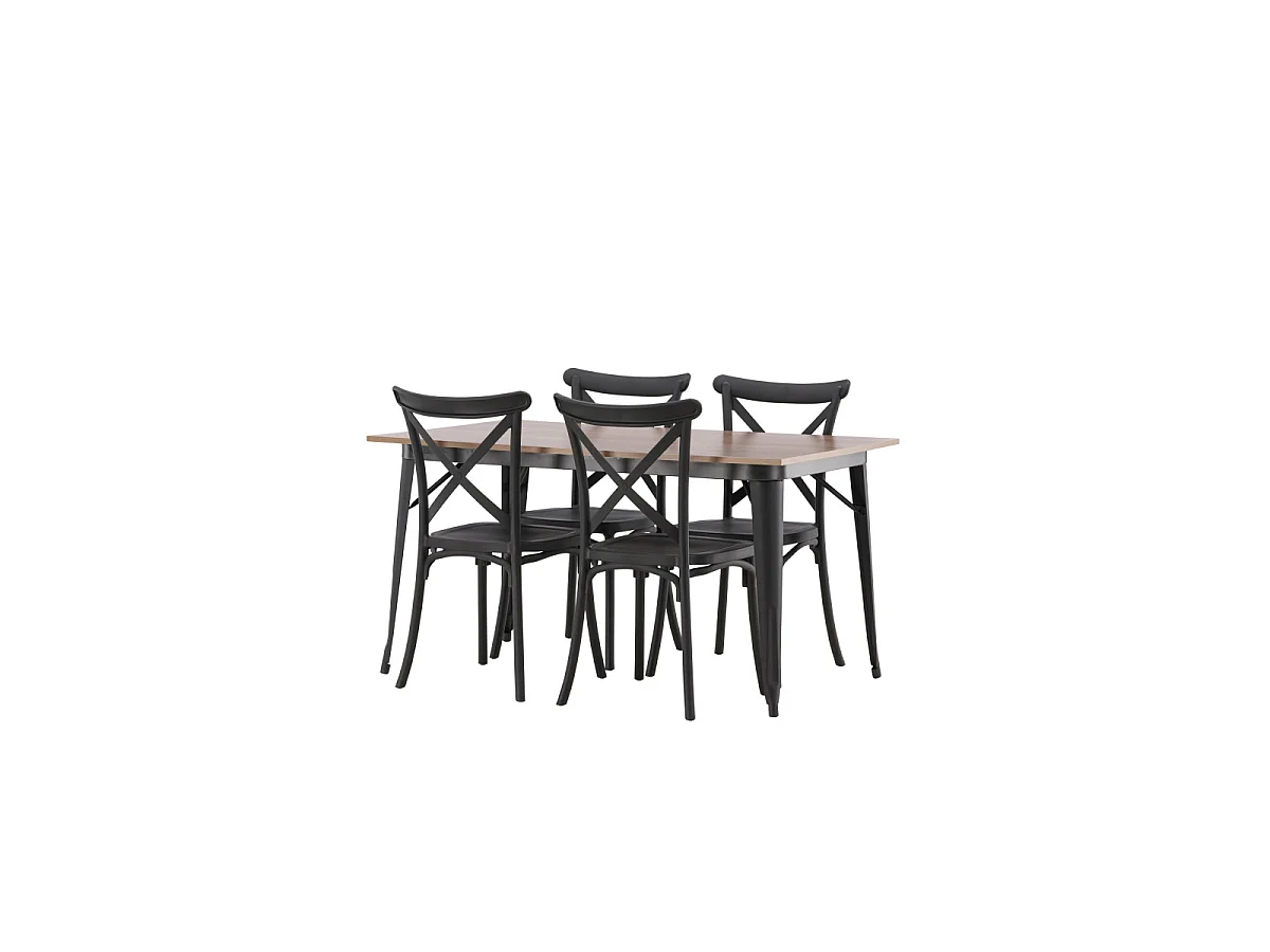 Ensemble Table à Manger & 4 Chaises "Tempe & Crosett" 140cm Naturel & Noir